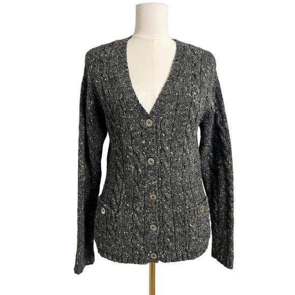 Lauren Ralph Lauren Sweaters - Ralph Lauren Cardigan Sweater Womens Medium Gray 100% Wool Cable Knit Pockets